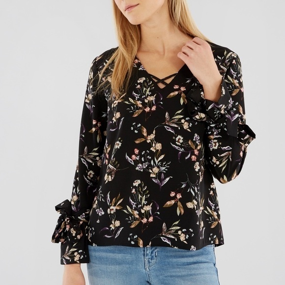 Dex Tops - Dex Printed Tie Sleeve Top